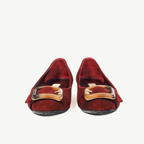 Burberry Leygreen Mahogany Red Suede Trench Buckle Ballerina Flats - Picture 3 of 13
